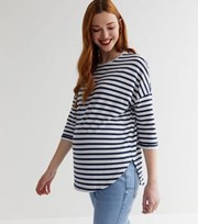New Look Maternity Blue Stripe Fine Knit 3/4 Sleeve Top